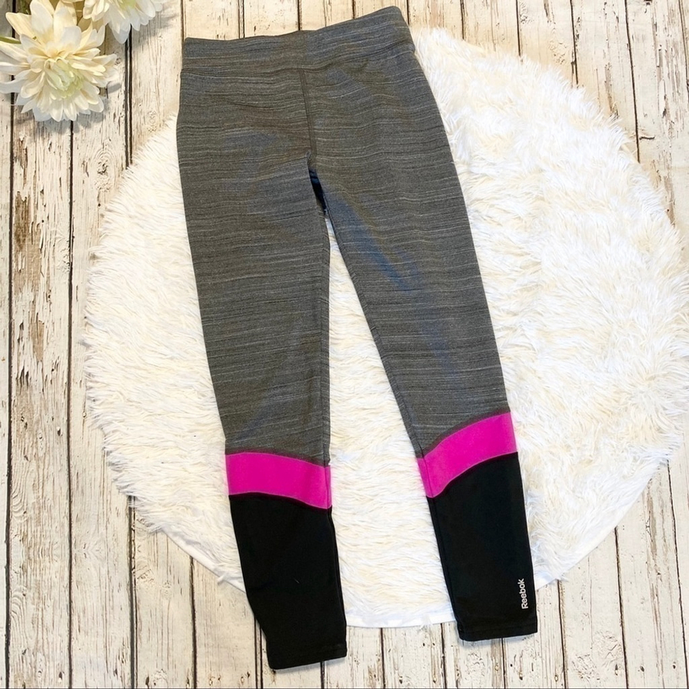 Reebok girls leggings grey pink black medium - Picture 1 of 4